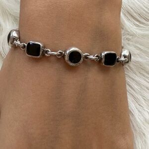 925 Sterling Silver Bracelet with Black Stone Links